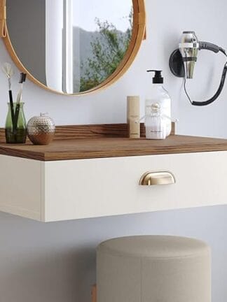 Penteadeira Gloss para Maquiagem Suspensa com 1 Gaveta Porta Joias com Puxador Concha (Off White / Freijo)