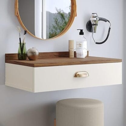 Penteadeira Gloss para Maquiagem Suspensa com 1 Gaveta Porta Joias com Puxador Concha (Off White / Freijo)