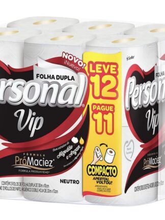 Personal VIP - Papel Higiênico, Folha Dupla, 12 unidades (Embalagem pode variar)