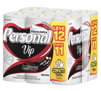 Personal VIP - Papel Higiênico, Folha Dupla, 12 unidades (Embalagem pode variar)