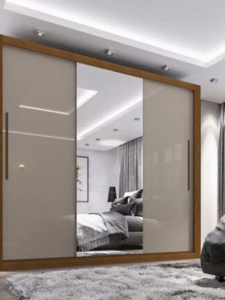 Guarda Roupa Casal 3 Portas com Espelho 4 Gavetas Cinamomo/Off - Marrom