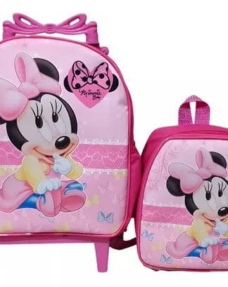 Kit Mochila Escolar Minnie Baby Menina Lancheira Rosa