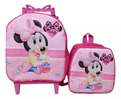 Kit Mochila Escolar Minnie Baby Menina Lancheira Rosa