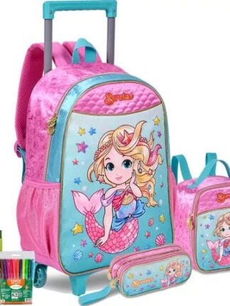 Kit Mochila Rodinhas Costas Sereia Meninas Lançamento Clio