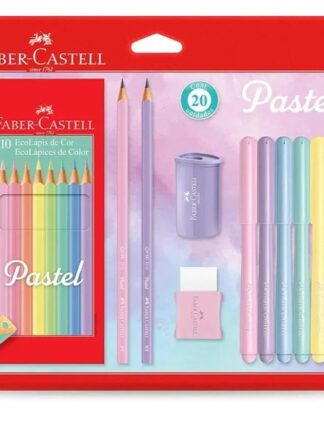 Kit Tons Pastel, Faber-Castell, KIT/PASTEL, KIT de 20, Lápis de Cor + Canetinhas + Borracha + Apontador + Grafite
