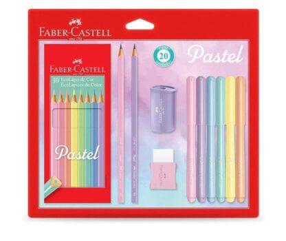 Kit Tons Pastel, Faber-Castell, KIT/PASTEL, KIT de 20, Lápis de Cor + Canetinhas + Borracha + Apontador + Grafite