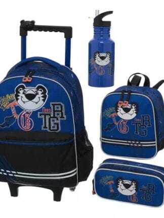 Mochila Tigor C/rodinhas Lancheira Estojo Garrafinha Cor Varsity Desenho Do Tecido Lisa