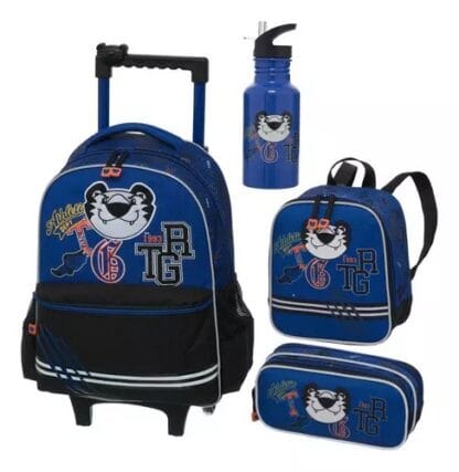Mochila Tigor C/rodinhas Lancheira Estojo Garrafinha Cor Varsity Desenho Do Tecido Lisa