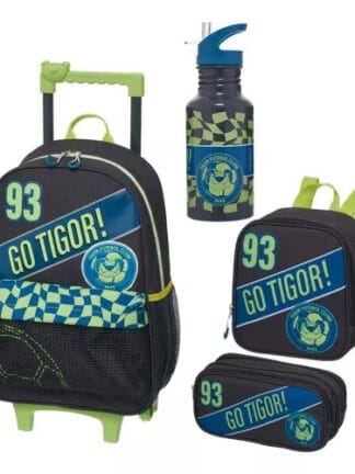 Mochila Tigor C/rodinhas Lancheira Estojo Garrafinha Cor Tigor Fc Desenho Do Tecido Lisa