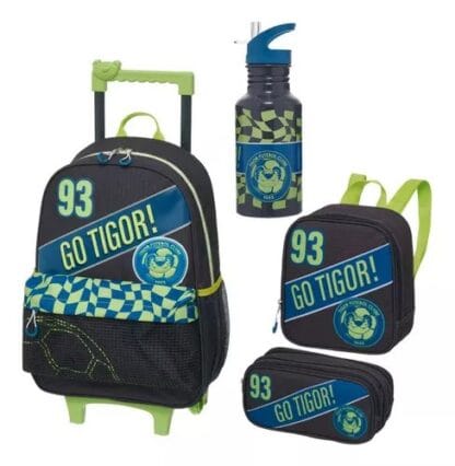Mochila Tigor C/rodinhas Lancheira Estojo Garrafinha Cor Tigor Fc Desenho Do Tecido Lisa