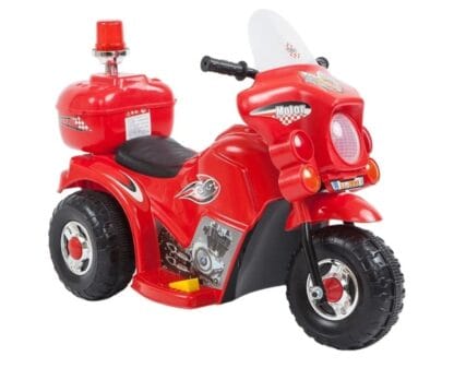 Mini Moto Elétrica Infantil Policial Vermelha com Som Sirene e Luz Giroflex com Baú