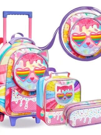 Kit Mochila Infantil Escolar Rodinha Menina Lancheira Estojo