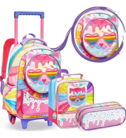 Kit Mochila Infantil Escolar Rodinha Menina Lancheira Estojo