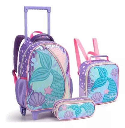 Kit Mochila Rodinha Infantil Feminino Grande Menino C/ Alça