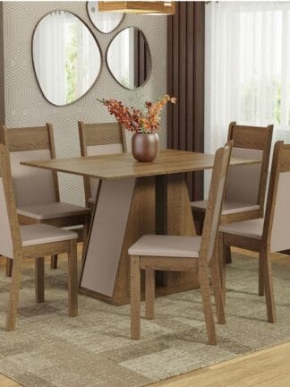Conjunto Sala de Jantar Mesa Tampo de Madeira 6 Cadeiras Beverly Madesa