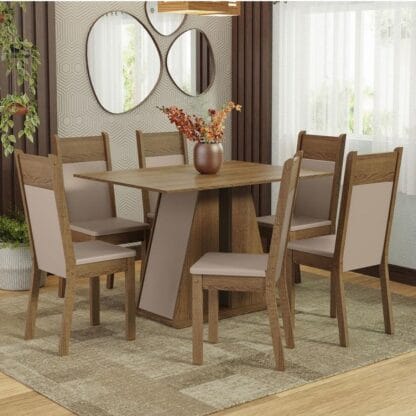 Conjunto Sala de Jantar Mesa Tampo de Madeira 6 Cadeiras Beverly Madesa