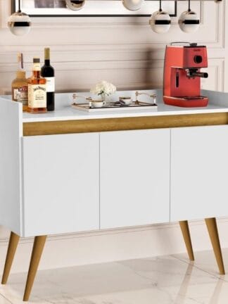 Aparador Buffet Sala 3 Portas Luxo Prime Branco/Madeirado - JM Casa dos Móveis