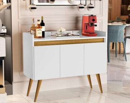 Aparador Buffet Sala 3 Portas Luxo Prime Branco/Madeirado - JM Casa dos Móveis
