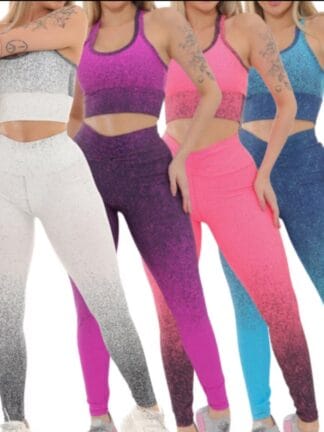 Conjunto Degradê Academia Fitness Legging Cintura Alta e Bojo Conjunto Feminino