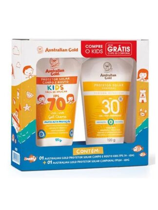 Kit Protetor Solar Corpo E Rosto Australian Gold Kids Fps70 120g Grátis Protetor Solar Corporal Fps30 120g