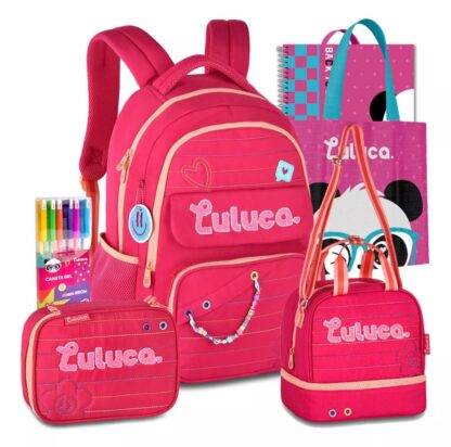 Kit Mochila Lancheira Estojo Luluca Escolar Com Brinde