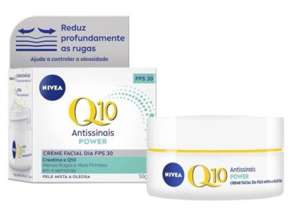 NIVEA Creme Facial Antissinais Q10 Power Dia FPS 30 Pele Mista a Oleosa 50g - Reduz rugas e linhas de expressão, hidrata intensivamente e ajuda a controlar o brilho da pele