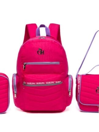 ￼Kit Mochila Bolsa Guelph Feminina Juvenil Escolar Lancheira Estojo Organizador