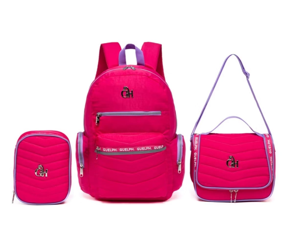 Kit Mochila Bolsa Guelph Feminina Juvenil Escolar Lancheira Estojo Organizador