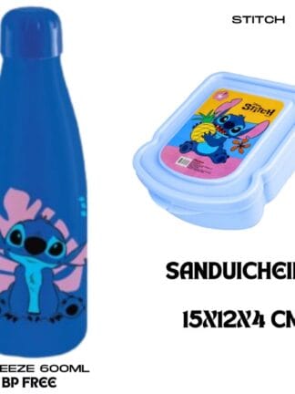 ￼Kit Volta as Aulas Garrafinha + Sanduicheira Stitch Color Linda Bpa Free Escola Menino Menina