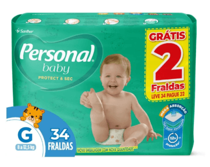 Fralda Infantil Personal Baby Protect e Sec G Mega 9x34pads Leve 34 pague 32 Unidades