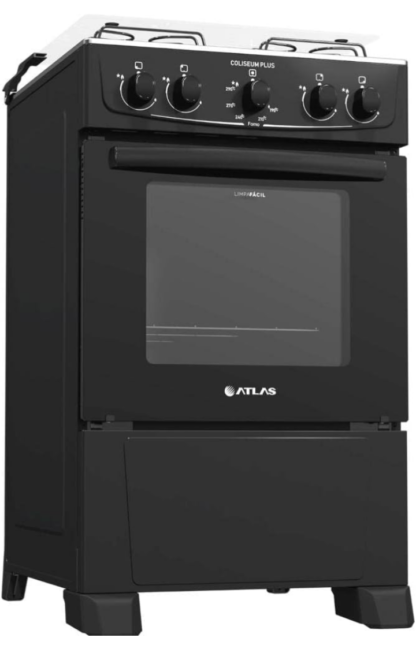 Fogão Atlas 4 bocas preto com forno limpa fácil Coliseum Plus - Forno 50l