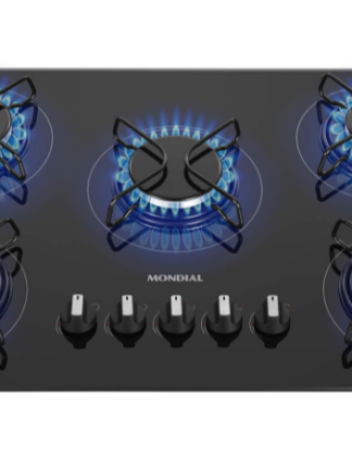Cooktop a Gás, 5 Bocas, Mondial, Preto/Inox, Bivolt
