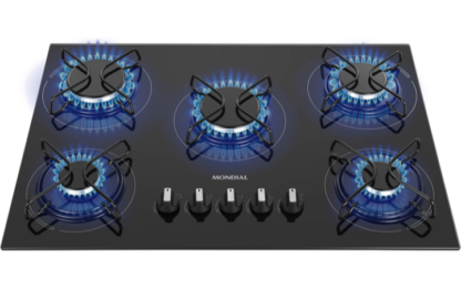 Cooktop a Gás, 5 Bocas, Mondial, Preto/Inox, Bivolt