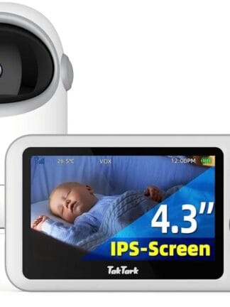 TakTark Babá Eletrônica Câmera, 4.3" Monitores de Câmara de Vídeo, Pan & Tilt, 2 Way Audio, Visão Nocturna, Zoom Digital, Decoração Sonora VOX, Ideal para Novos Pais