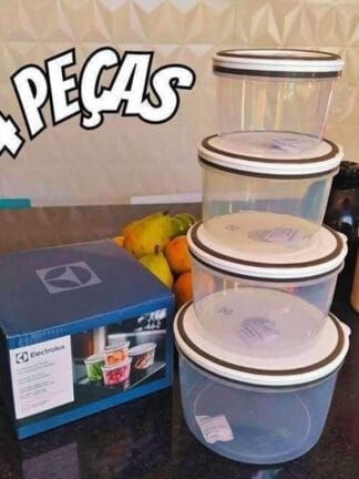 Electrolux - Kit Potes de Plástico Hermético, Redondo, Transparente/Branco