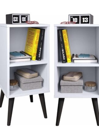 Kit 2 Mesa de Cabeceira Retrô com Prateleira Charme (Branco)