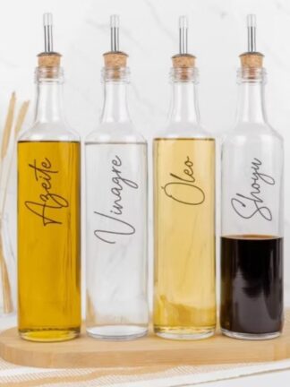 Galheteiro de Vidro 525ml com Bico Dosador Cortiça Azeite / Vinagre / Óleo / Shoyu / Kit