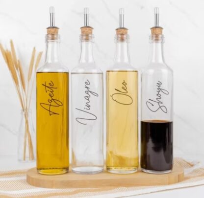 Galheteiro de Vidro 525ml com Bico Dosador Cortiça Azeite / Vinagre / Óleo / Shoyu / Kit