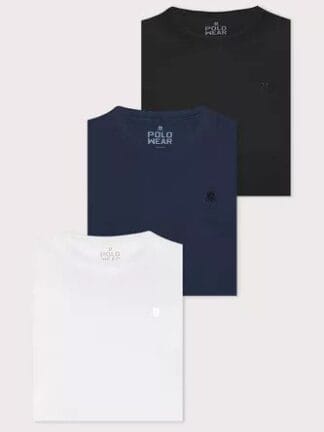 Kit 3 Camisetas Masculinas 100% Algodão Polo Wear Sortido