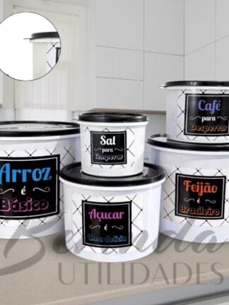 Kit Potes Para Mantimentos Plastico 5 Potes Cozinha Decorada