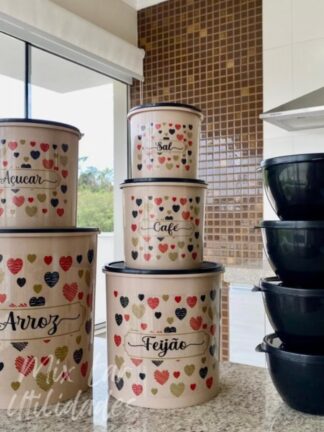 Kit de potes para mantimentos cozinha 5 peças de plástico + 4 potes redondos herméticos