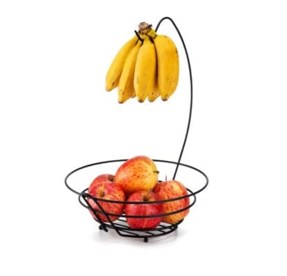 Fruteira Aramada Redonda Com Suporte Para Banana Arthi Black