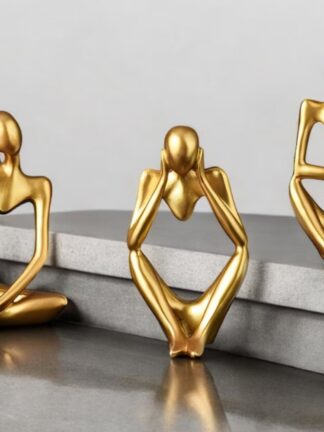 Kit Trio Dupla Estátuas de Arte Pensador, escultura moderna, Decoração Branco Dourado Preto Prata