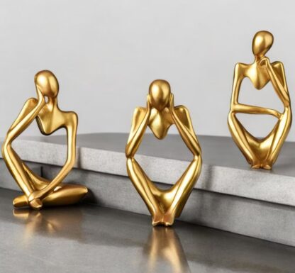 Kit Trio Dupla Estátuas de Arte Pensador, escultura moderna, Decoração Branco Dourado Preto Prata