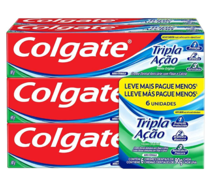 Colgate Creme Dental Tripla Ação Menta 90G Pacote Com 6 Unidades