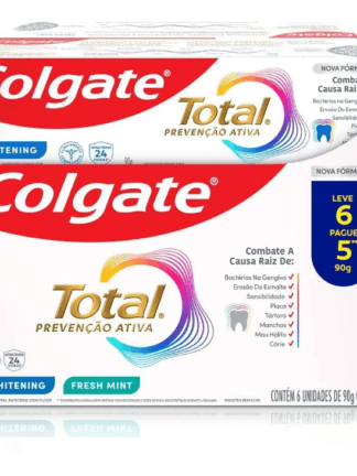 Creme Dental Para Branqueamento Colgate Total 12 Whitening & Advanced Fresh 90g Promo Leve 6 pague 5