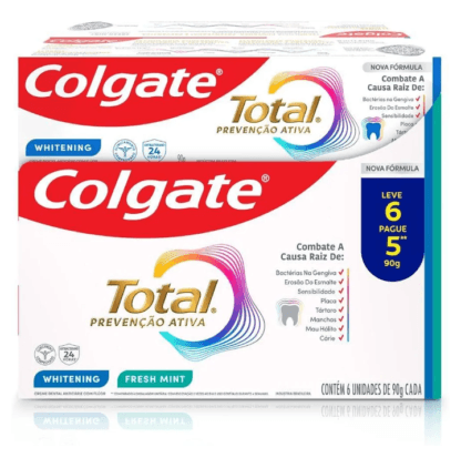 Creme Dental Para Branqueamento Colgate Total 12 Whitening & Advanced Fresh 90g Promo Leve 6 pague 5