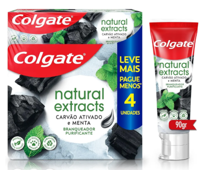 Creme Dental Colgate Natural Extracts Carvão Ativado e menta 4 unid 90g