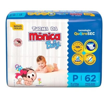 Fralda Turma da Mônica Baby Mega P 62 Unidades