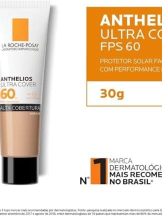 La Roche-Posay, Ultra Cover, Protetor Solar com Cor e Performance de Maquiagem, 12h de cobertura de base em uma única camada, Textura Fluida, Oil free, Toque Seco, FPS60, 40g